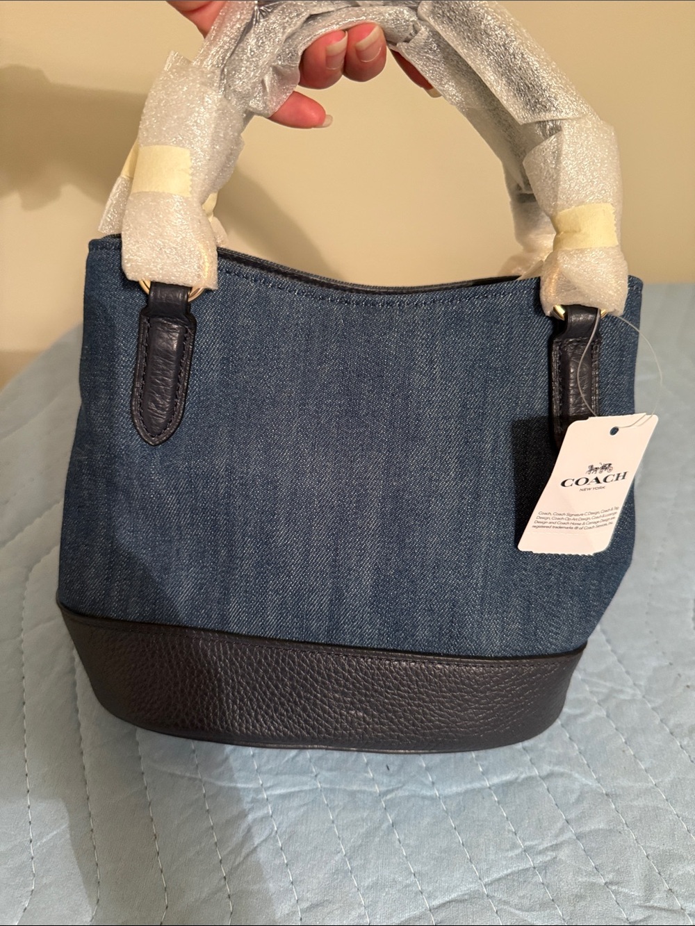 Coach Denim and Black Leather Small Satchel - Gold Hardware - Picture 5 of 10